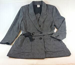 Cabi Women’s L Gray Plaid Belted Blazer Jacket Longline Style 3728